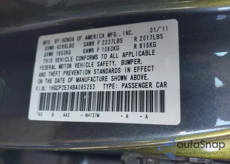 2011 Honda Accord 2.4 Lx z USA, uszkodzony, nr VIN 1HGCP2E34BA085253